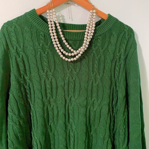 Molly & Isadora Sweaters - Molly & Isadora Green Cable-knit Sweater